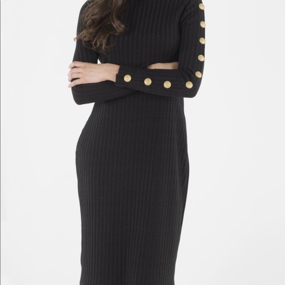 Street Fashion | Black Midi Bodycon Dress w Button - Picture 1 of 7